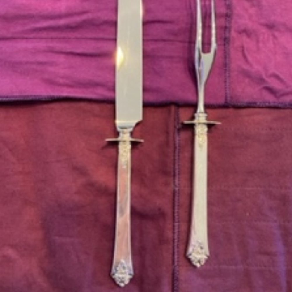 Royal Crest Castle Rose Sterling Silver Handle Knife and Fork Carving Set